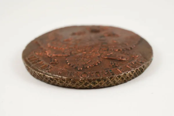 Edge Old Russian Copper Coin 18Th Century White Background — Stock Photo, Image