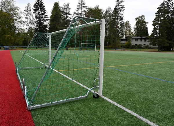 Portería Fútbol Sobre Ruedas Estadio Con Césped Artificial —  Fotos de Stock