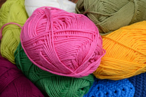 Colorful Skeins Wool Pink Yellow Green — Stock Photo, Image