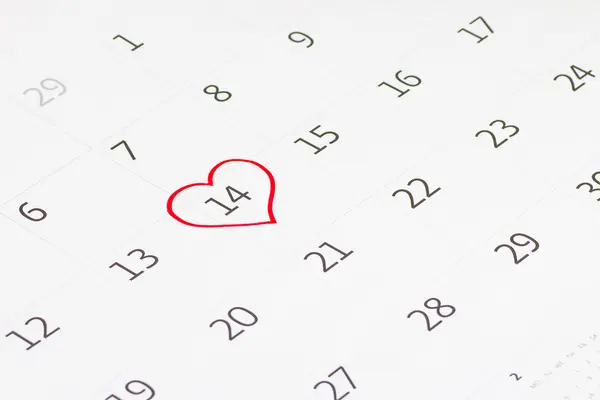 Kalender pagina van de dag van de Valentijnskaart — Stockfoto