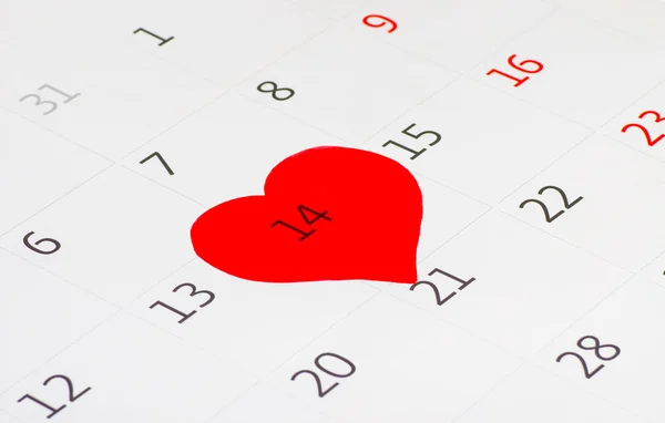 Kalender pagina van de dag van de Valentijnskaart — Stockfoto