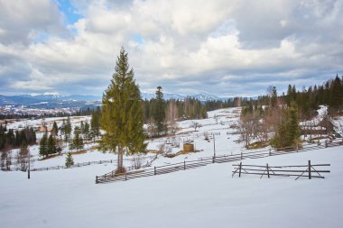 Karpatya dağ kayak merkezinin güzel manzarası, kış karlı manzarası                               