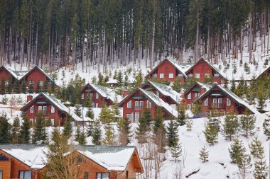 Karpatya dağ kayak merkezinin güzel manzarası, kış karlı manzarası                               