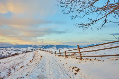 Karpatya dağ kayak merkezinin güzel manzarası, kış karlı manzarası                               