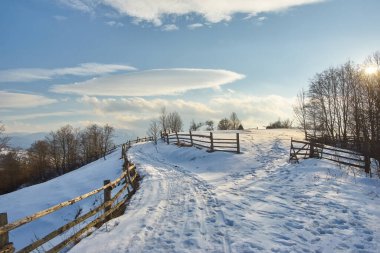 Karpatya dağ kayak merkezinin güzel manzarası, kış karlı manzarası                               