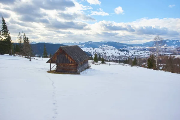 Bela Vista Estância Esqui Montanha Dos Cárpatos Inverno Paisagem Nevada — Fotografia de Stock