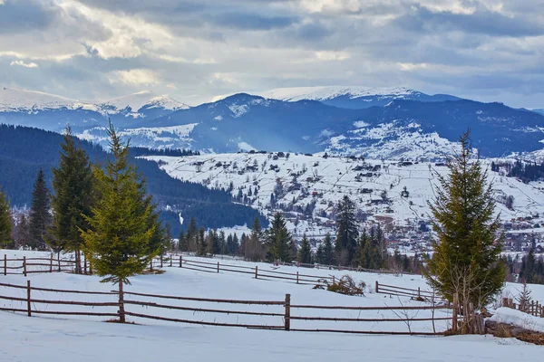 Prachtig Uitzicht Het Karpaten Berg Skigebied Winter Besneeuwd Landschap — Stockfoto
