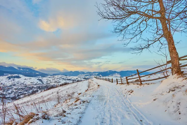 Gyönyörű Kilátás Kárpátok Hegyi Sípálya Téli Havas Táj — Stock Fotó
