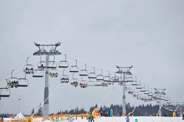 Skifahren Verschneiten Hochland Der Karpaten — Stockfoto
