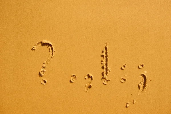 Question Marks Exclamations Summer Beach Sand — Stock Photo, Image