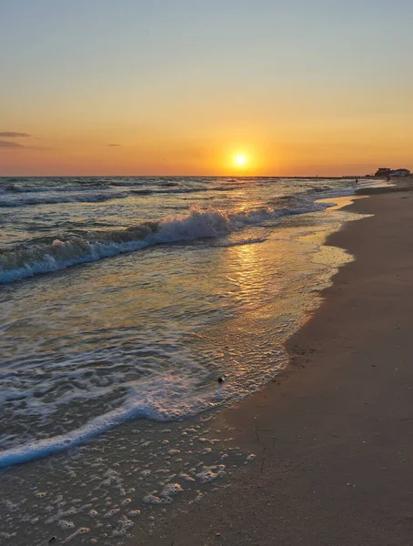 Soft Sea Waves Bubbles Beach Sunset Sky Background — Stock Photo, Image