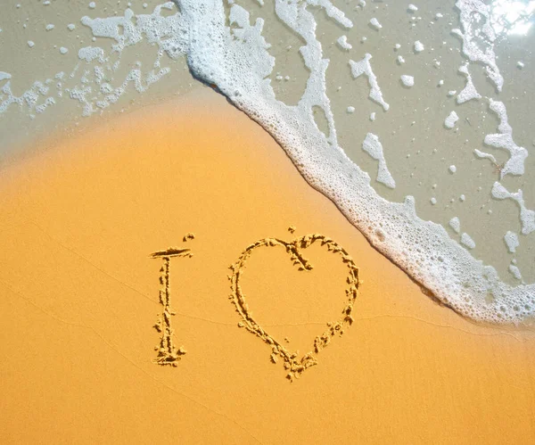 Heart Drawn Sand Sea Beach — Stock Photo, Image