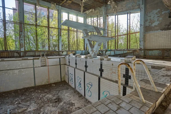 Antiga Piscina Pripyat Cidade Fantasma Zona Exclusão Chernobyl Que Foi — Fotografia de Stock