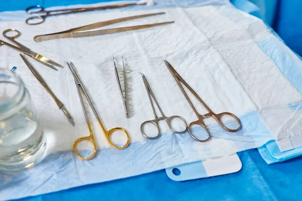 Scissors Surgical Torundas Operating Theater Composition Horizontal Conceptual Image — Stock Photo, Image