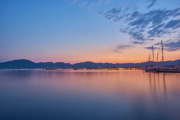 Blick Über Die Strandküste Von Marmaris Der Türkei Der Abenddämmerung — Stockfoto