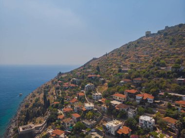 Alanya fortress. Ich Kale. Internal fortress. Fortress walls. Chilarda-Burnu Peninsula. Alanian mountain. Observation deck. Mediterranean Sea. Turkey