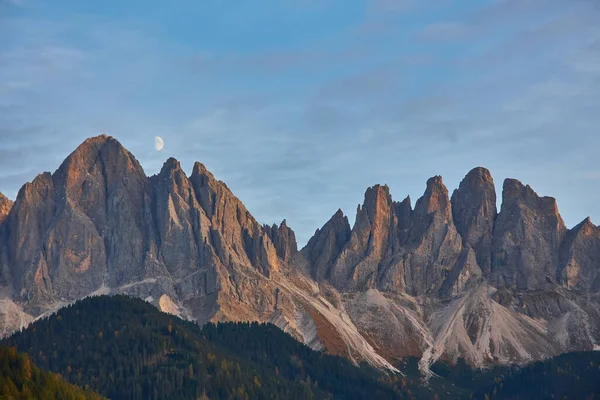 Funes Valley Dolomites Mountains Night Stars Moonlight Odle Mountain Range — Stock Photo, Image