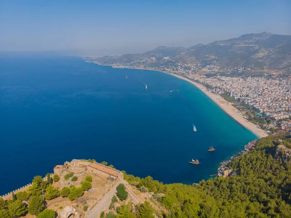 Drone Photo Alanya Coast Mediterranean Turquoise Sea Mountains Turkey — Stock fotografie
