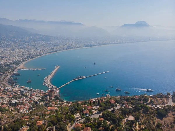 Kizil Kule Lub Czerwona Wieża Port Panoramiczny Widok Mieście Alanya — Zdjęcie stockowe