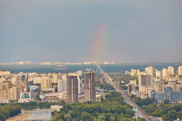 Skyline Kyiv Metro Bridge Rainbow Sky Ukraine — 스톡 사진