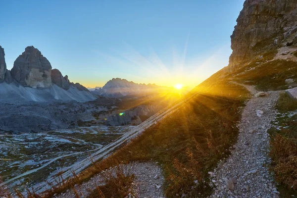 Panoramic View Famous Dolomites Mountain Peaks Glowing Beautiful Golden Evening — Stock Photo, Image