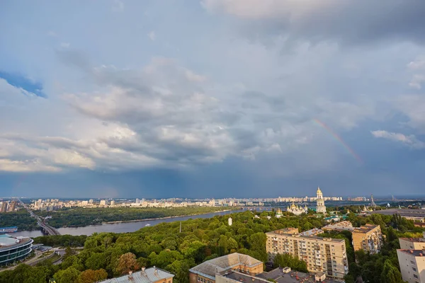 Вид Київсько Печерську Лавру Літню Фотографію Веселку Над Києвом Православний — стокове фото