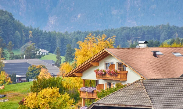 Italie Dolomites Paysage Automne Avec Des Couleurs Vives Maison Mélèzes — Photo