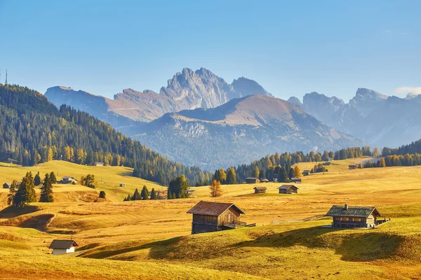 Ανατολή Ηλίου Στο Alpe Siusi Στα Δολομίτες Φθινόπωρο — Φωτογραφία Αρχείου