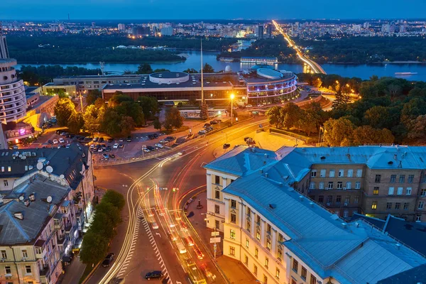 Сутінки Панорамного Цитування Вид Повітря Східного Києва Україна — стокове фото