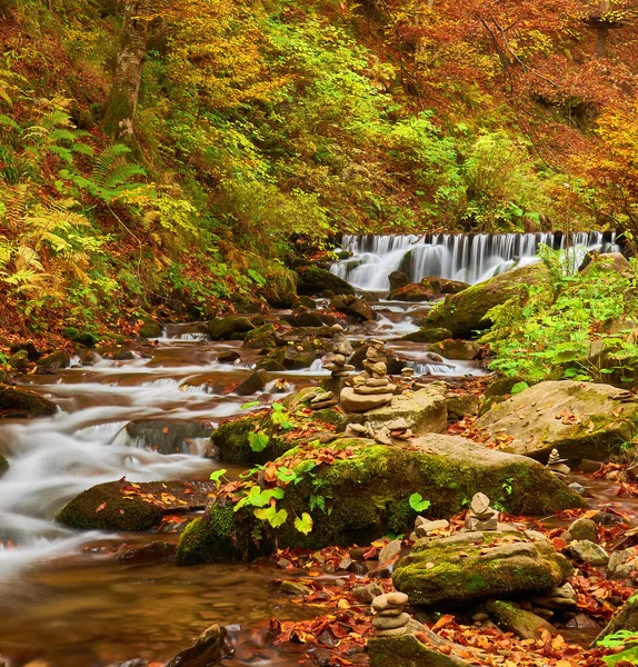 Речной Водопад Осеннем Лесу Осенний Лесной Водопад Водопад Осеннем Лесу — стоковое фото