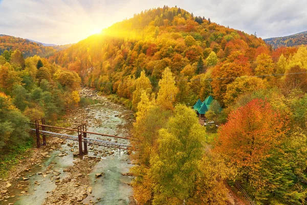 Vue Sur Pont Ferroviaire Dessus Rivière Prut Magnifique Automne Dans — Photo