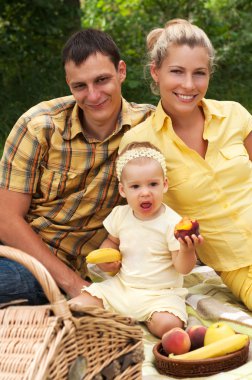 mutlu bir aile açık havada piknik