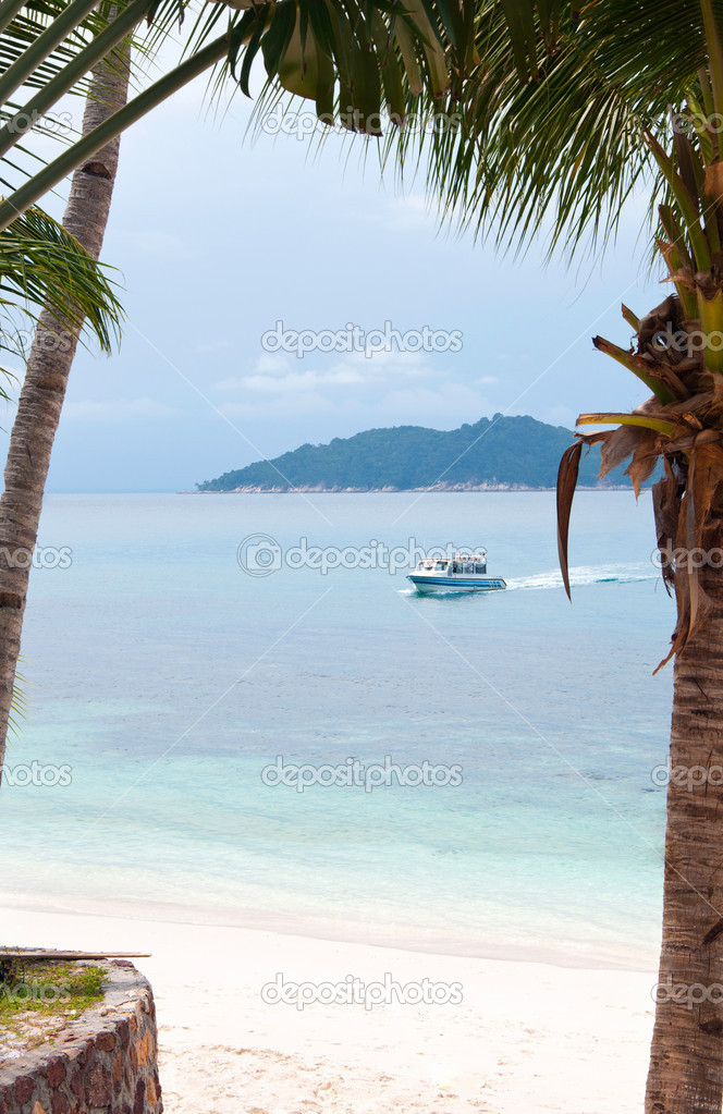 Yacht in beautiful tropical lagoon