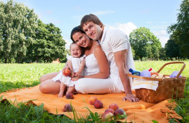 Parkta piknik yapmak mutlu bir aile