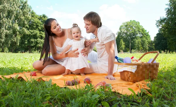 Parkta piknik yapmak mutlu bir aile — Stok fotoğraf