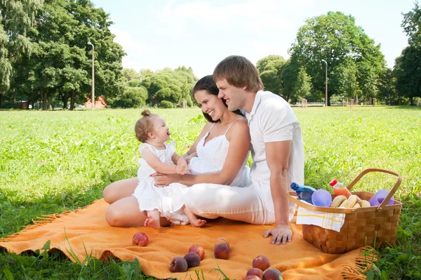 Glückliche Familie picknickt im Park — Stockfoto