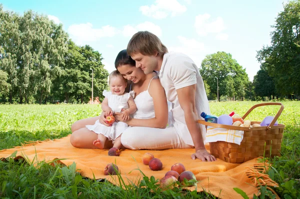 Gelukkige familie picknicken in het park — Stockfoto