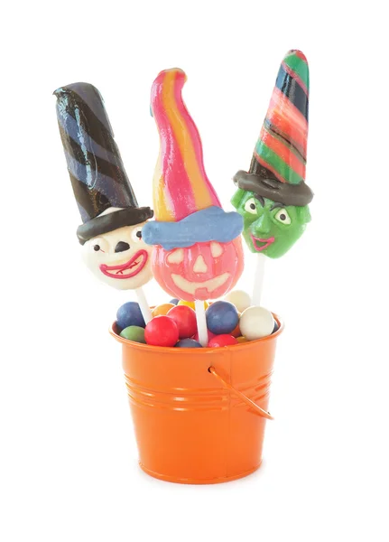 Bucket with Halloween lollipops — Stok fotoğraf