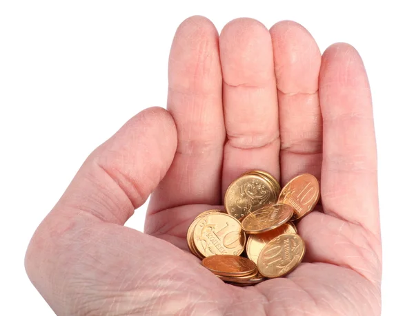 Hand with Copper Coins Isolated — Stock Photo, Image