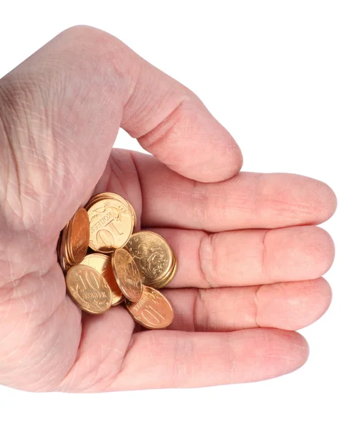 Hand with Copper Coins Isolated — Stock Photo, Image