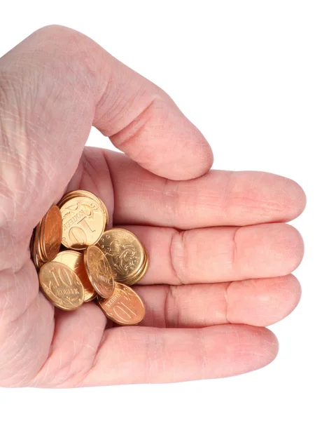 Hand with Copper Coins Isolated — Stock Photo, Image