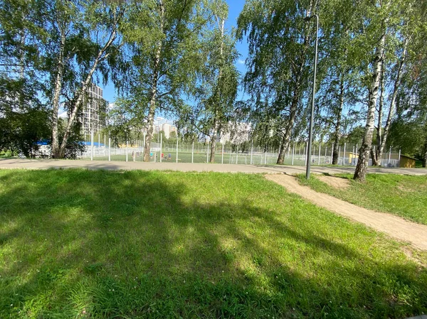 Football Field Fence Day Sunny Summer Day — Stock Photo, Image