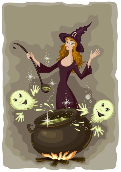 Halloween witch cooking — Stock Vector