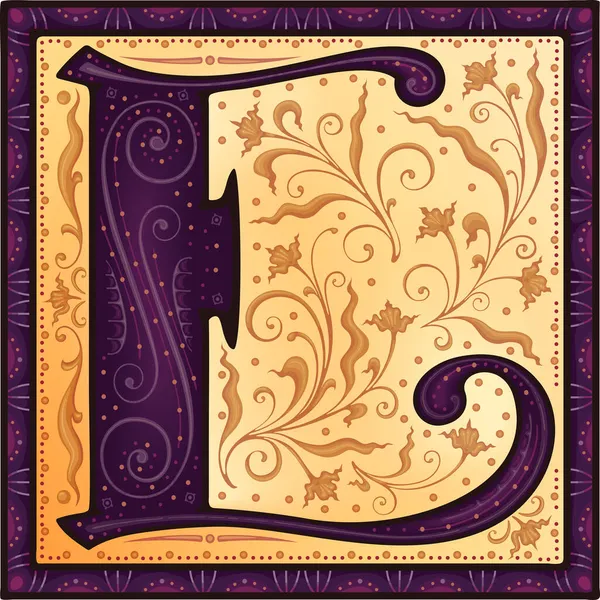 中世の手紙 ヴィンテージカラーパレット 古代の本ミニチュア 魔法の原稿 Typeface — ストックベクタ