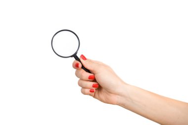 Kadının el Büyüteç tutarak