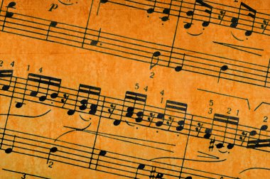 Music notes on old paper sheet background clipart
