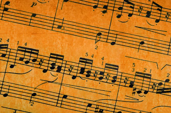 stock image Music notes on old paper sheet background