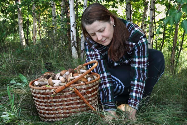 Vrouw en champignons — Stockfoto