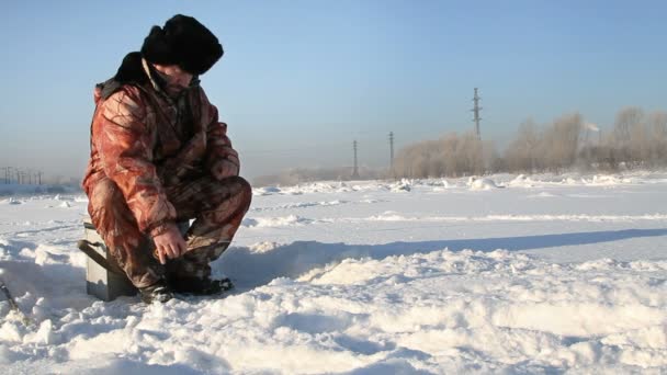 On winter fishing — Stock Footage On winter fishing Video Clip