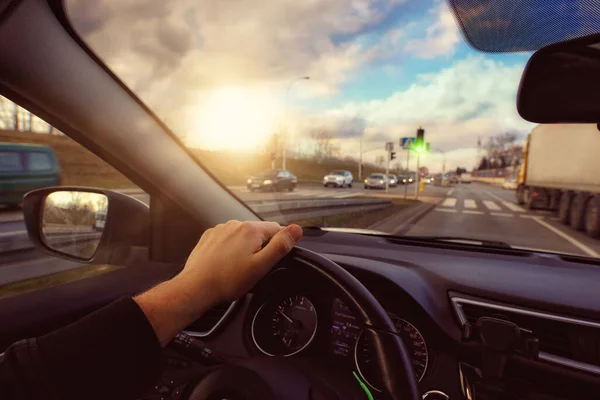 Driving Car Streets City Warm Sunny Day — Photo